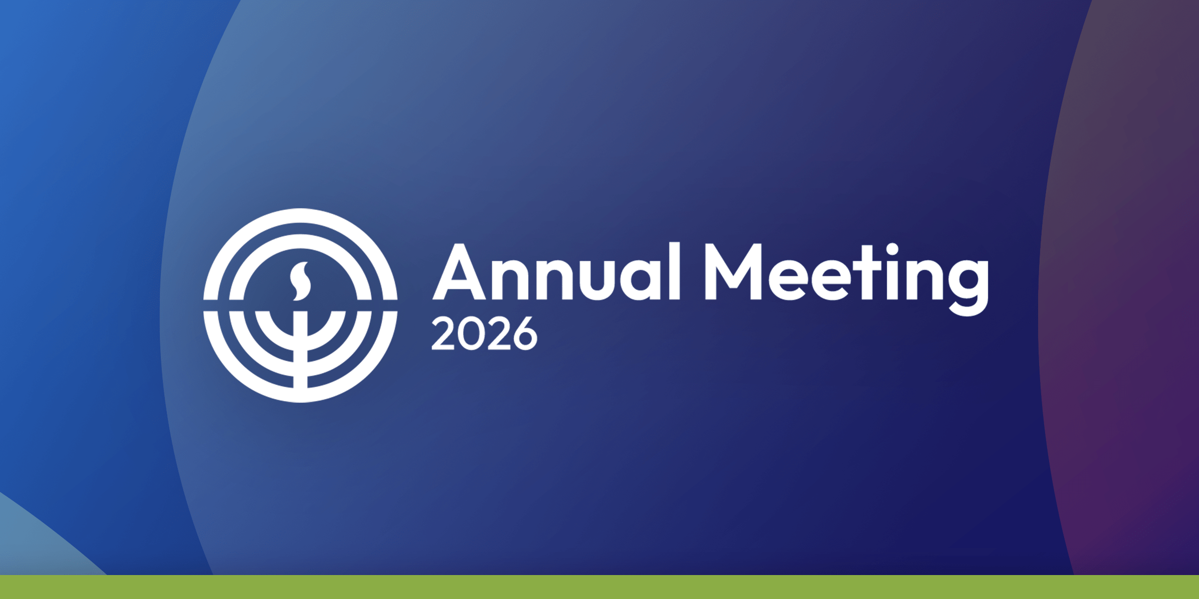 Annual Meeting 2026 banner with a white circular logo on a blue gradient background.