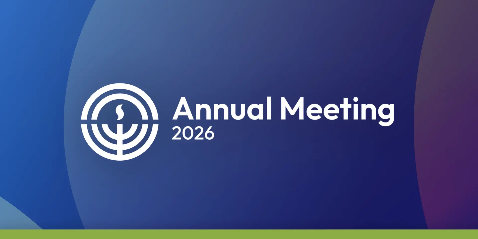 Annual Meeting 2026 banner with a white circular logo on a blue gradient background.