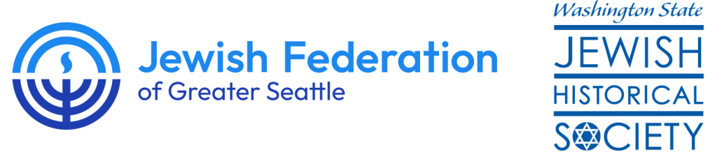 Jewish Federation of Greater Seattle logo: blue circular emblem on the left with the blue wordmark on white, plus a blue vertical bar on the right.