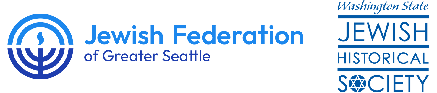 Jewish Federation of Greater Seattle logo: circular blue emblem with the text 'Jewish Federation of Greater Seattle' and a blue vertical bar on the right.