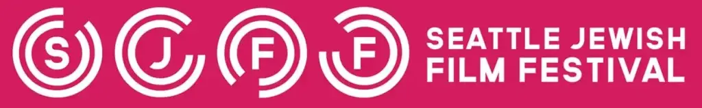 Seattle Jewish Film Festival logo on a magenta banner, featuring circular S J F F symbols and the text 'Seattle Jewish Film Festival' on the right.