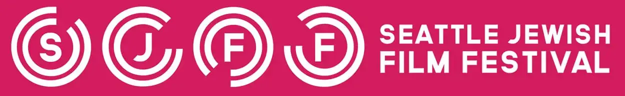 Seattle Jewish Film Festival logo on a magenta banner, featuring circular S J F F symbols and the text 'Seattle Jewish Film Festival' on the right.
