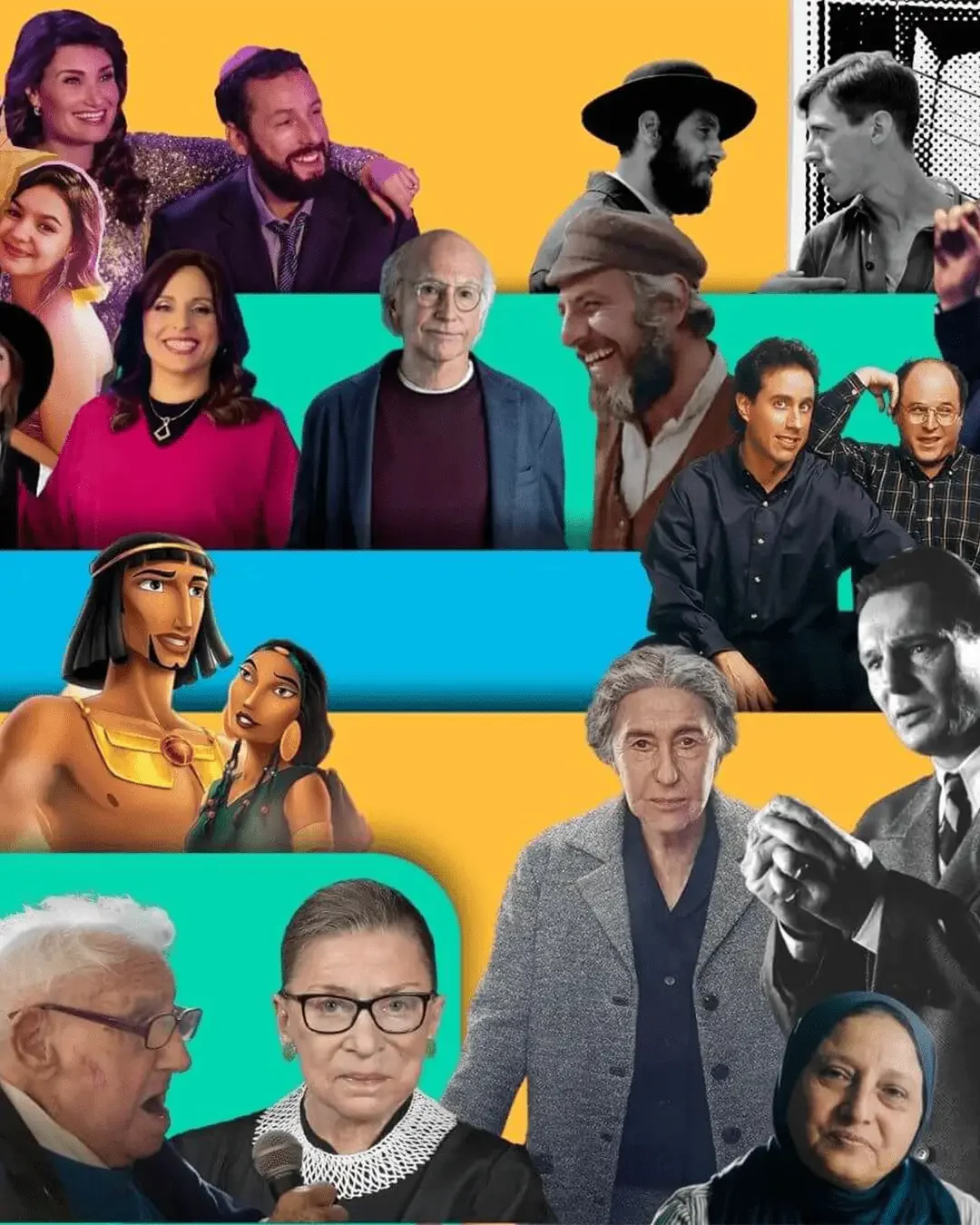 Vibrant collage of diverse adults and animated characters against bold color bands, representing entertainment and variety.]**Note:** avoid naming individuals.