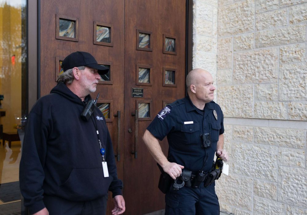 Two security guards at synagogue